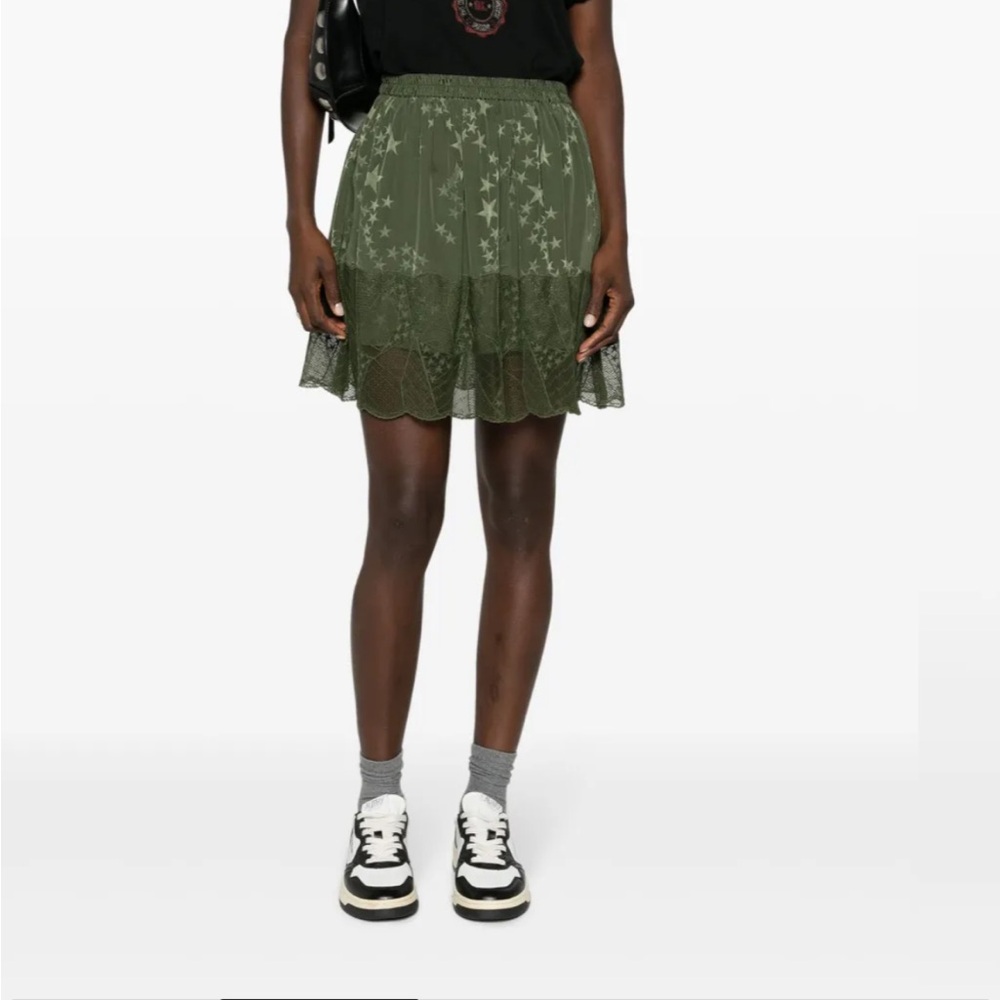 Zadig&Voltaire Jimmy Star Silk Mini Skirt with Lace Trim